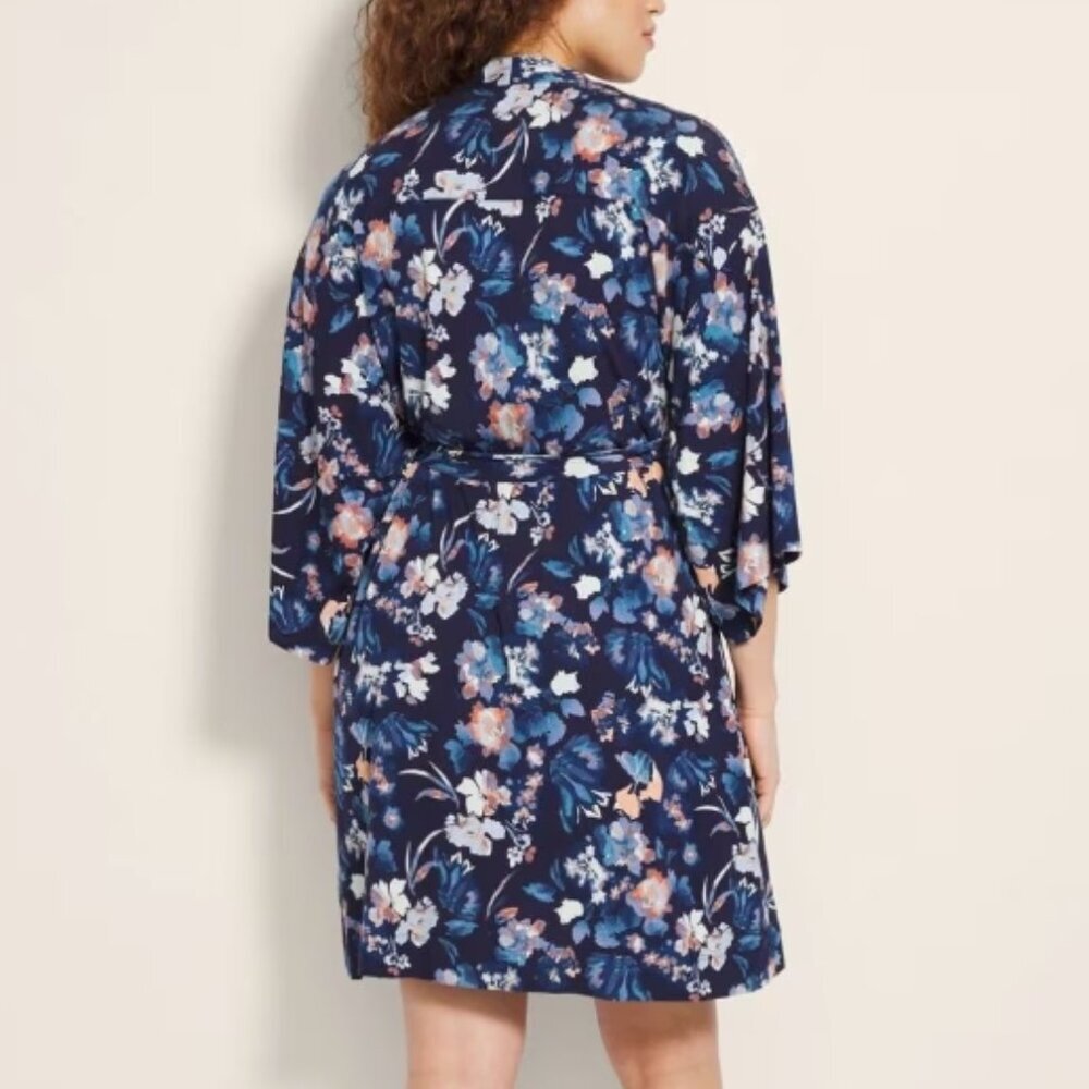 SOMA Cool Nights® Short Robe in Phantom Floral Navy, size S, New With Tags: - Picture 5 of 5